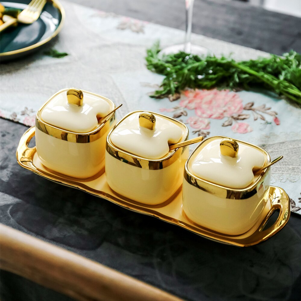 European light luxury ivory white porcelain ceramic seasoning box Seasoning tank Kitchen supplies