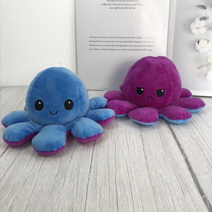 Flip Octopu Stuffed Plush Doll Different Sides To Show Different Moods Soft Simulation Reversible Plush Toy For Children: L-20X20X10cm