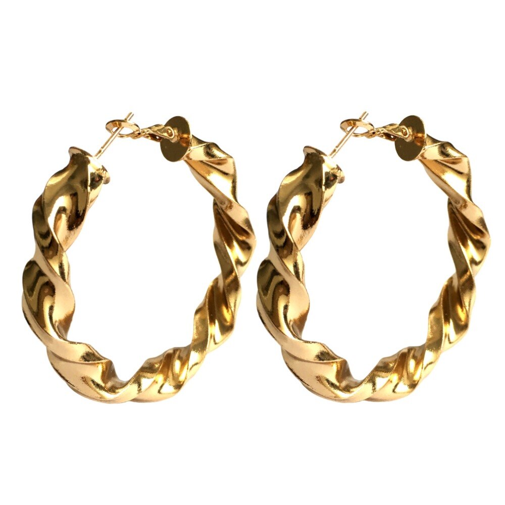 Punk Alloy 50mm Hoop Earrings For Women Twist Thick Metal Boho Statement Earrings Big Jewelry UKMOC