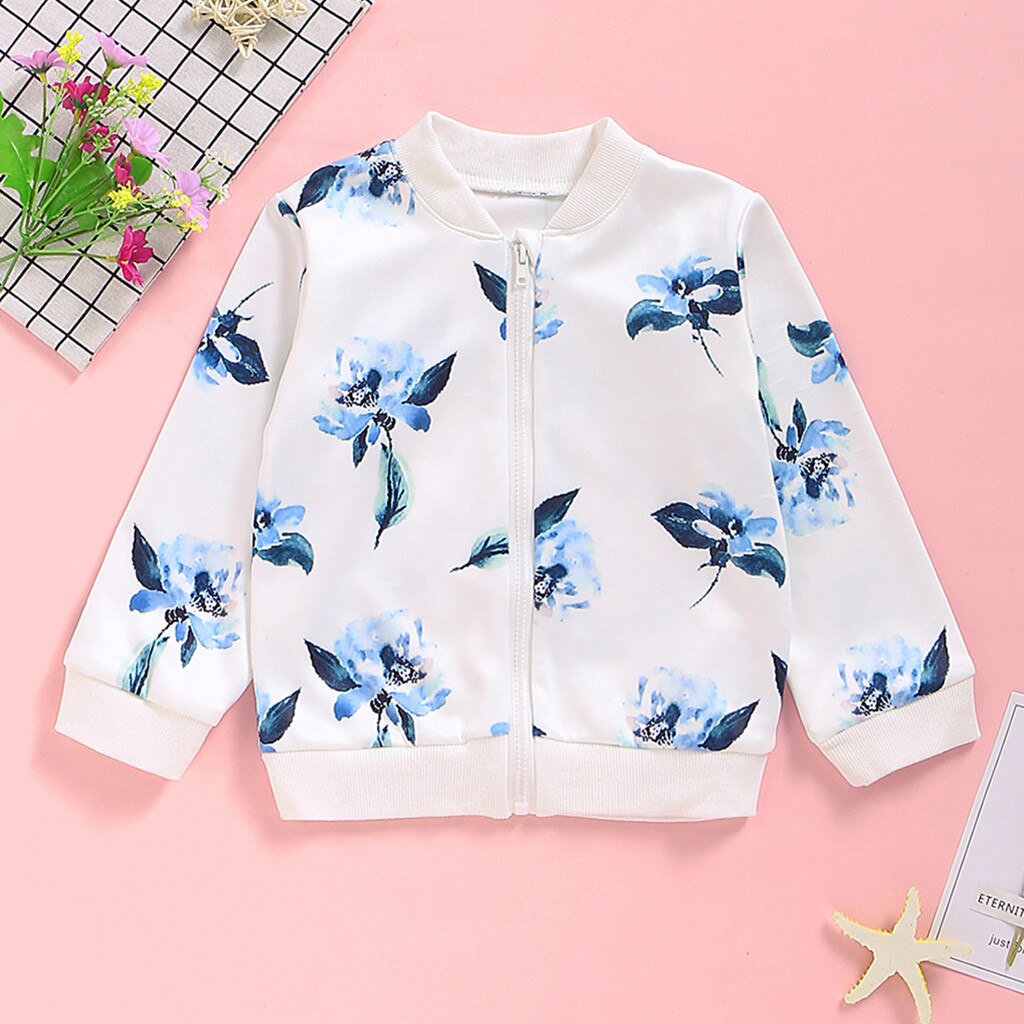 Della Ragazza di modo Giubbotti 2019 Bambini di Fiore di Stampa A Maniche Lunghe Cappotto Della Chiusura Lampo Giacca A Vento Felpe Per Le Ragazze Dei Bambini del Rivestimento di Autunno