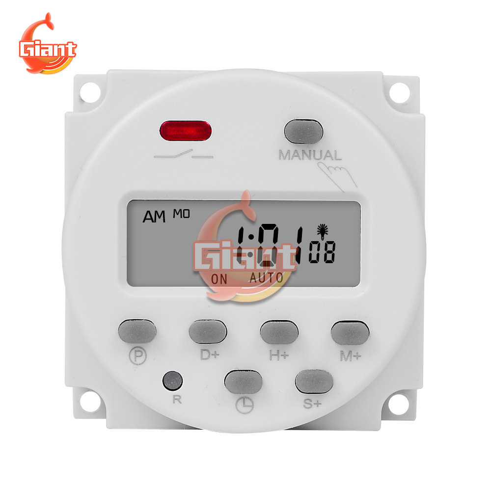 1 Second Interval 12V 24V 110V 220V Digital LCD Timer Switch 7 Days Weekly Programmable Time Relay Programmer CN101S: Silver