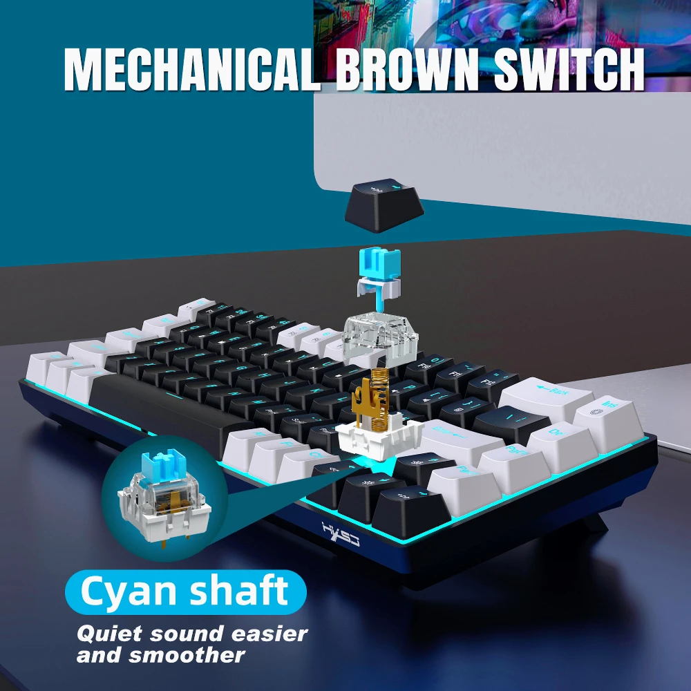 Mekaniskt tangentbord för gamer, 60%  mini-tangentbord, spel, 68 tangenter, bakgrundsbelyst, trådbundet, bärbart usb-tangentbord, pc-teclado, vitt, svart, klaver