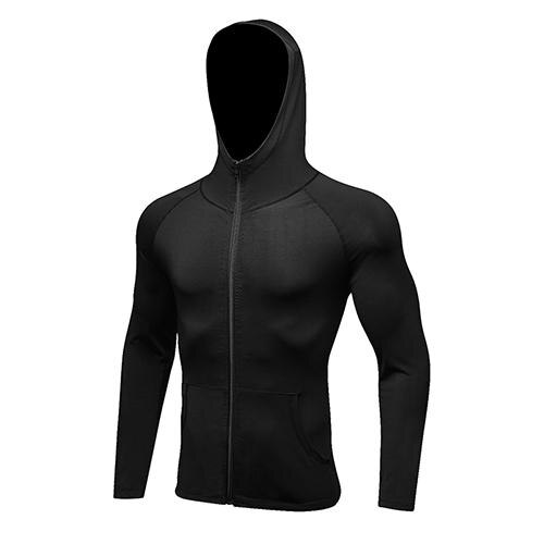 Langærmet sport frakke mænd lynlås hætte overdele gym træningsdragt tøj sport top herre sportstøj rashgard løbejakke: Sort / Xl