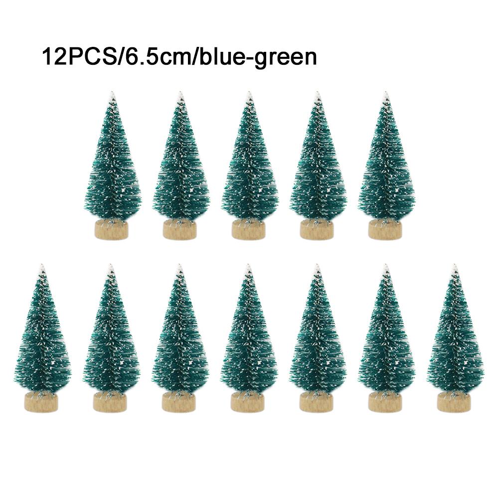 12pcs Decorated Small Christmas Tree Cedar Pine On Sisal Silk Blue-green Gold Silver And Red Mini Christmas Tree Ornaments: H