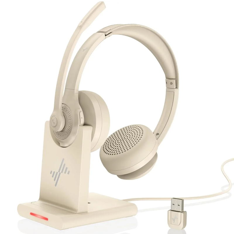 JIAMQISHI Wireless Headset with Mic for Work Bluetooth V5.2 Headphones with AI Noise Cancelling Mic USB Dongle for Laptop,PC: PURPLE