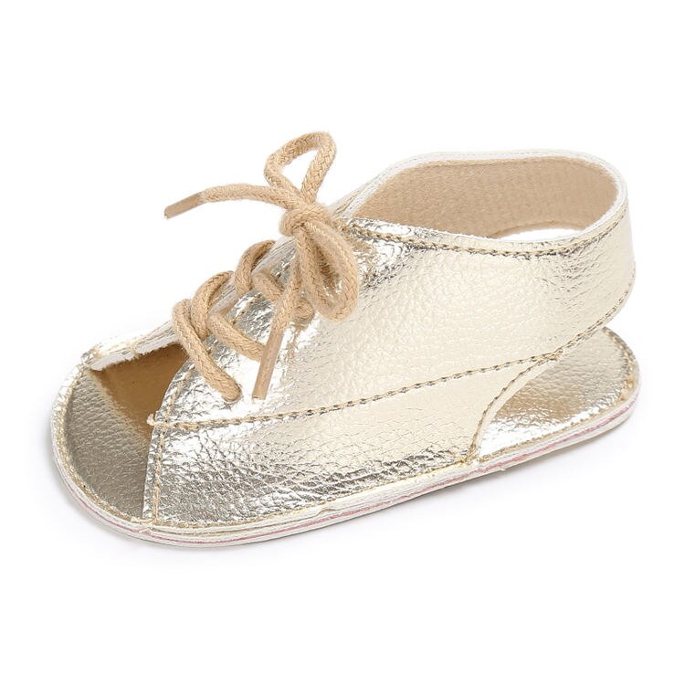Infant Baby Schuhe Mädchen Kleinkind Wohnungen Sandalen Weichen Gummi Sohle Anti-Rutsch Sommer Spitze Up Krippe Schuhe Neugeborenen Erste walker: Gold / 13-18 Monate