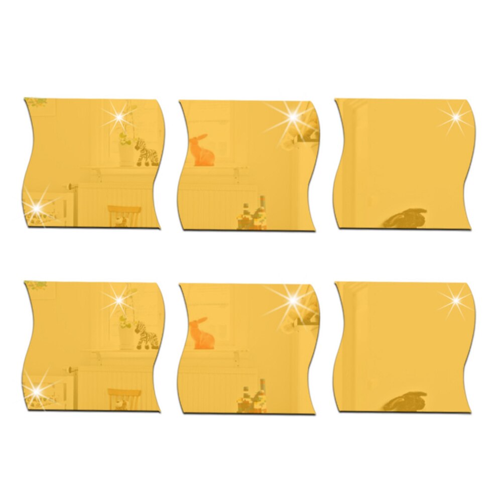 6 Pcs Delicate Spiegel Sticker Nuttig Spiegel Muurstickers Spiegel Decals Golf Spiegel Stickers Voor Slaapkamer: Golden