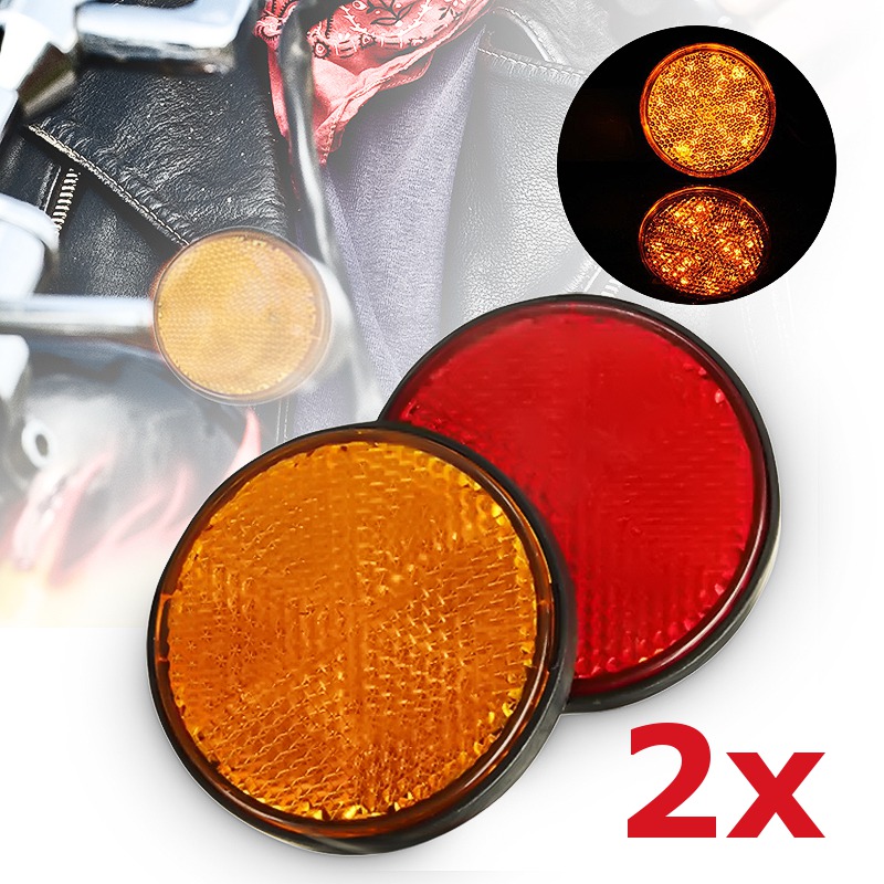 2Pcs 2 Inch Universal Motorcycle ATV Scooter Dirt Bikes BOLT NUMBER PLATE ROUND REFLECTOR Red Orange