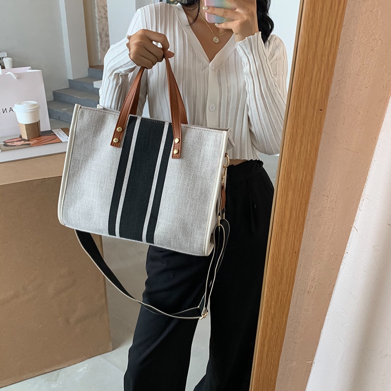 Sacs à main en toile tendance pour femmes, sacs à épaule de grande capacité, sacs à bandoulière de bonne , grand fourre-tout