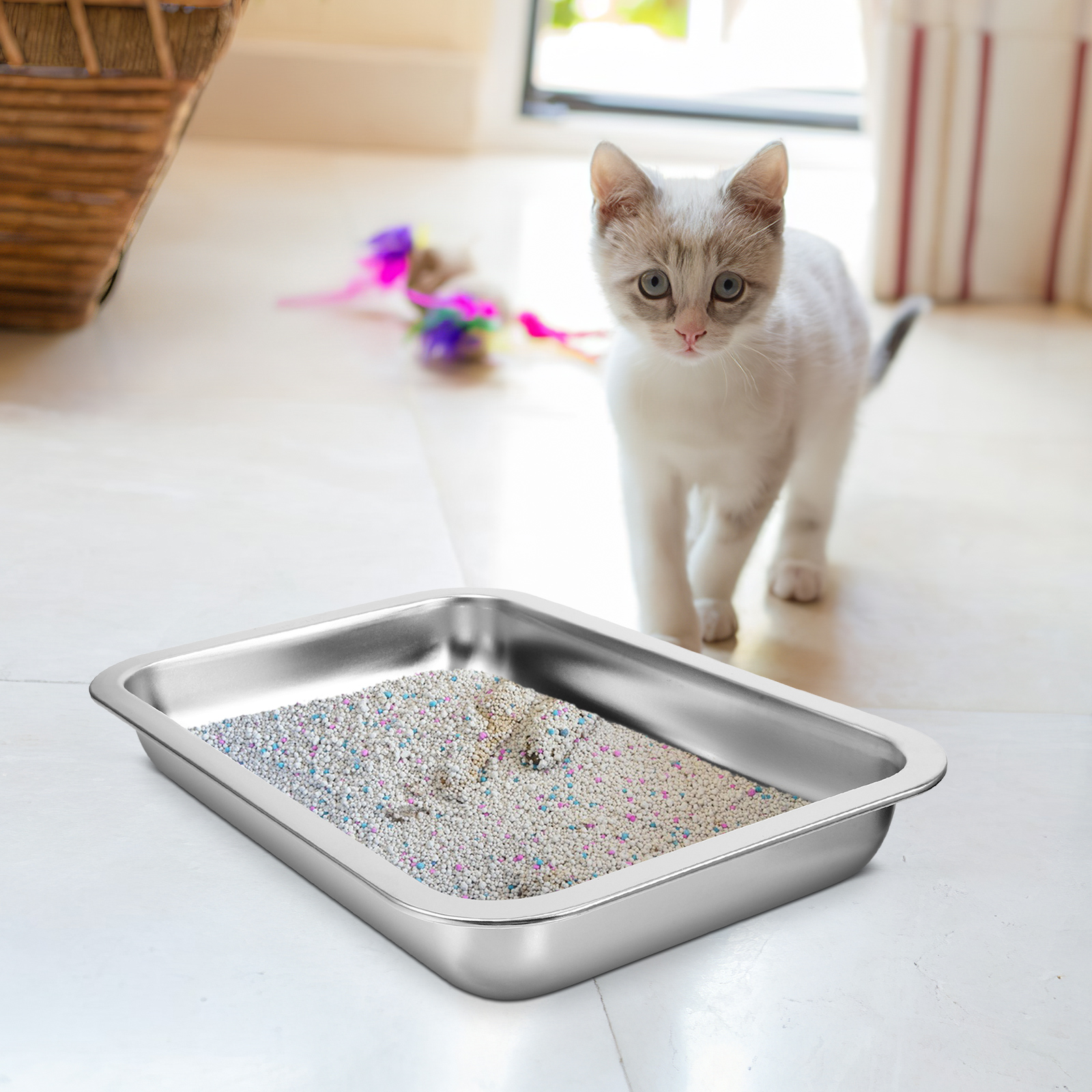 Caja de acero inoxidable para gatos, sartén de Metal abierta, inodoro duradero para mascotas, caja de arena para gatitos de gran capacidad para el hogar