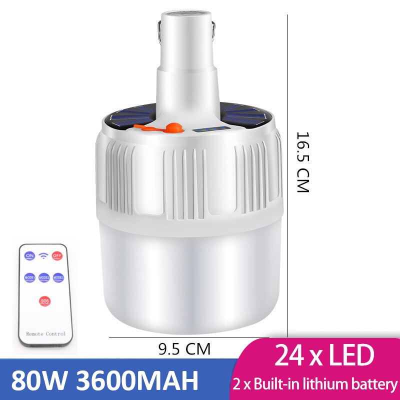 100W Camping Laterne Solar-LED Camping Licht Mini Tragbare Laterne Zelt Camping Lampe DC/Solar Wiederaufladbare Notfall Licht: 80W 3600MAH  Remote / US PLUG