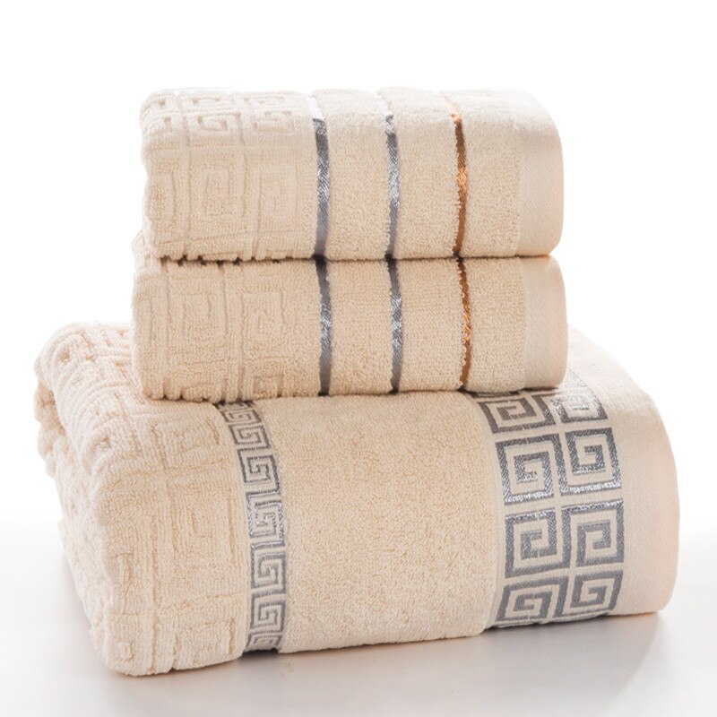 Plaid 100% Katoenen Gezicht Hand Badhanddoek Set voor Volwassen Badkamer 650g 3 stks/set Handdoek Sets: Camel