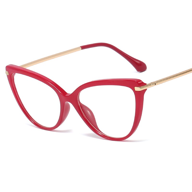 Gafas ópticas de ojo de gato para mujer, lentes transparentes , Marcos a la , antideslumbrantes, Negro, Rojo, rosa y blanco: C3