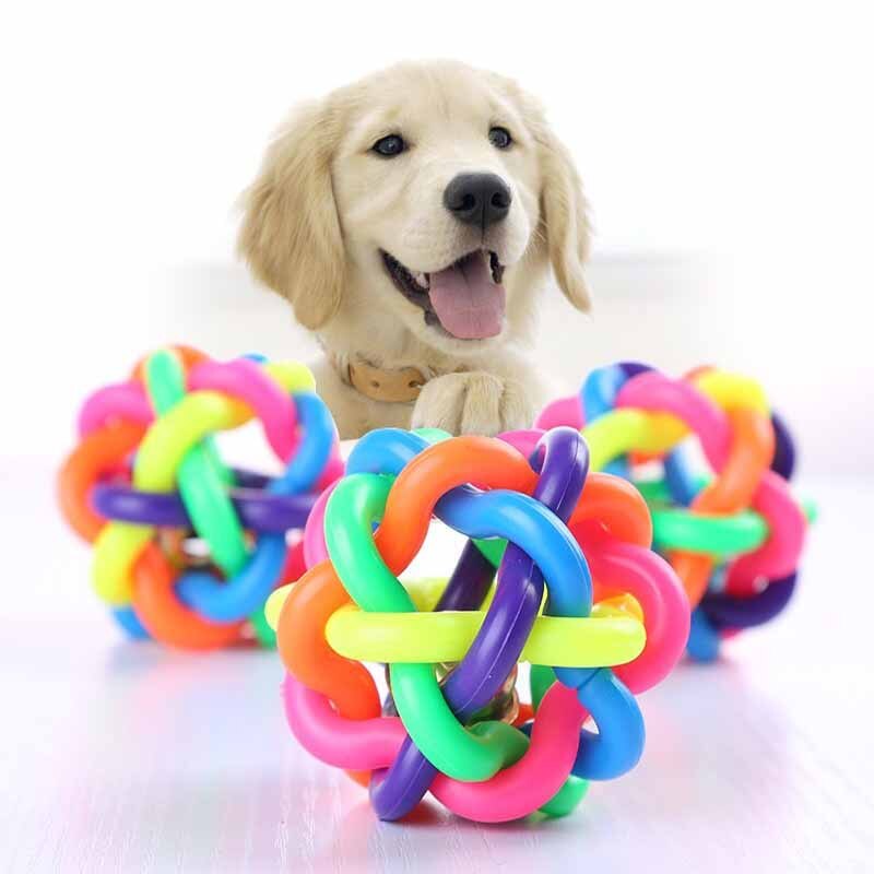 1Pc Kleurrijke Rubberen Bal Hond Speelgoed Gevlochten Honden Tanden Reinigen Chew Speelgoed Outdoor Interactieve Speelgoed Met Klokken Puppy kat Speelgoed