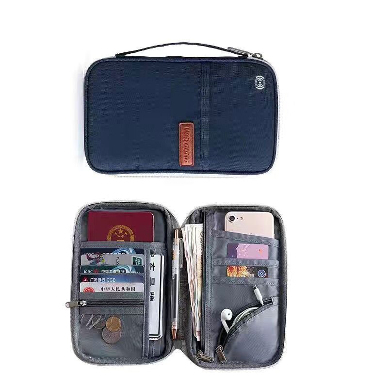 RFID Travel Passport Wallet Multi-Function Waterproof Family Passport Holder Trip Document Organizer Credit Card Package Purse: C-Deep Blue