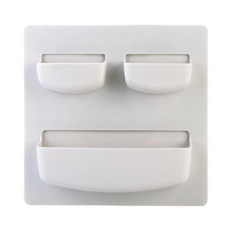 Portable Self-adhesive Plastic Hanging Wall Storage Rack Organizer With 3 Compartments For Bedroom Living Room Kitchen Organizer: light grey A