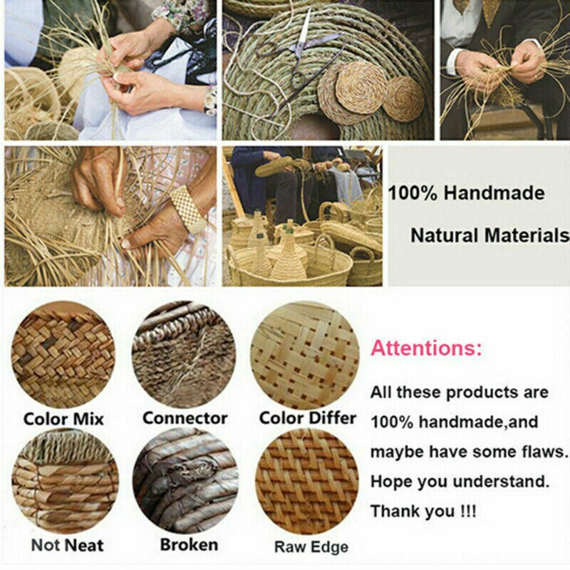 Nodic Wicker Storage Baskets Handmade Rattan Striped Basket with Handle Folding Seagrass Belly Garden Flower Pot Plant Basket