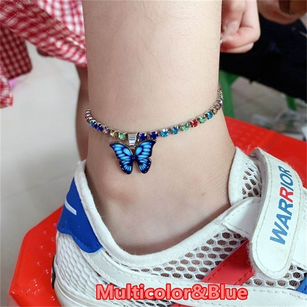 Tobillera de mariposa de Metal bohemio, pulsera colorida ostentosa para tenis, tobillera para mujeres y niñas, accesorios de cadena para pies de playa de verano