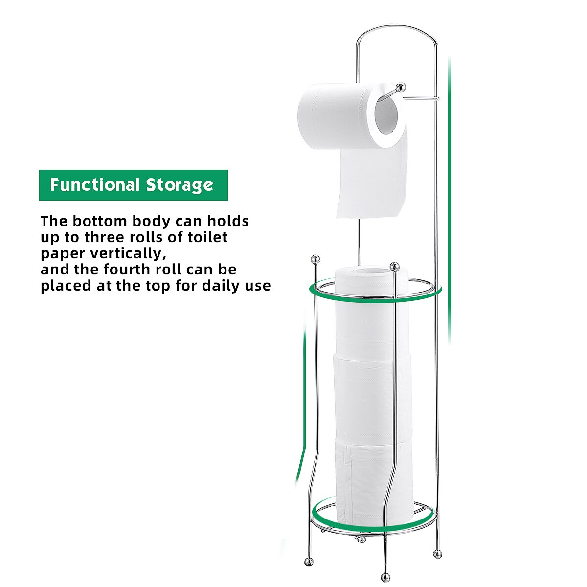 Metal Floor Standing Paper Roll Stand Storage Toilet Paper Towel Storage Stand Organizer Rack Bathroom Vertical Roll Holder