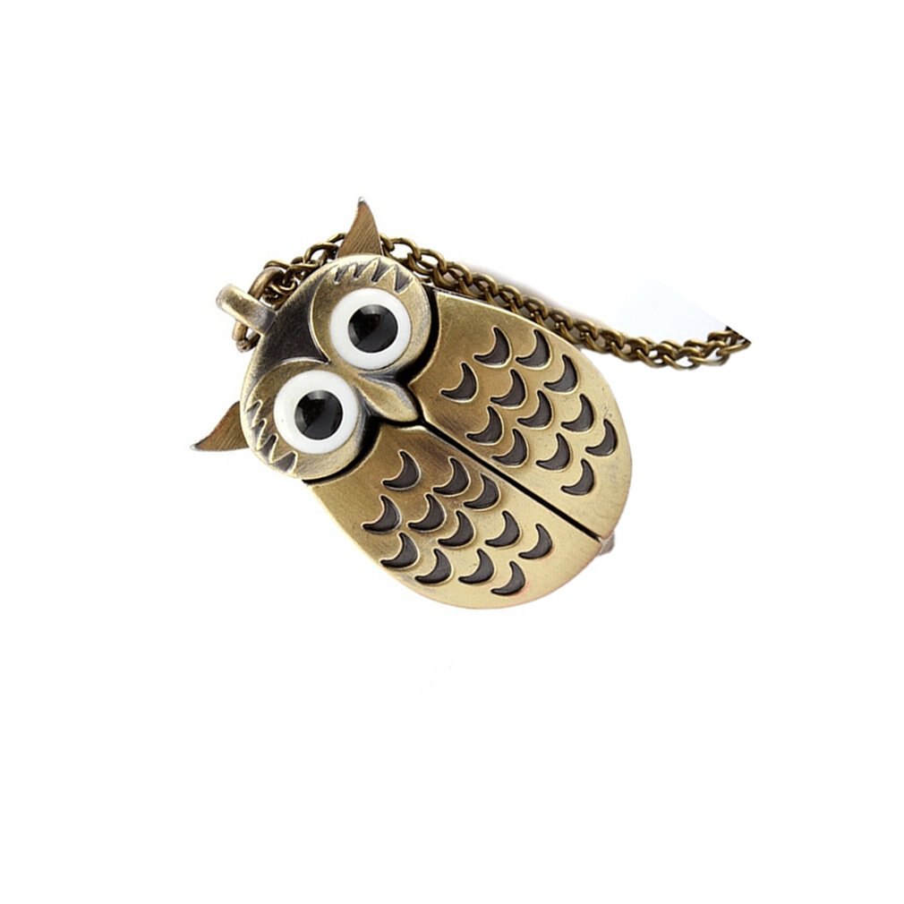 Bronze Owl Pocket Watch Flipping Pocket Watch Quartz Watch Hanging Table Decoration