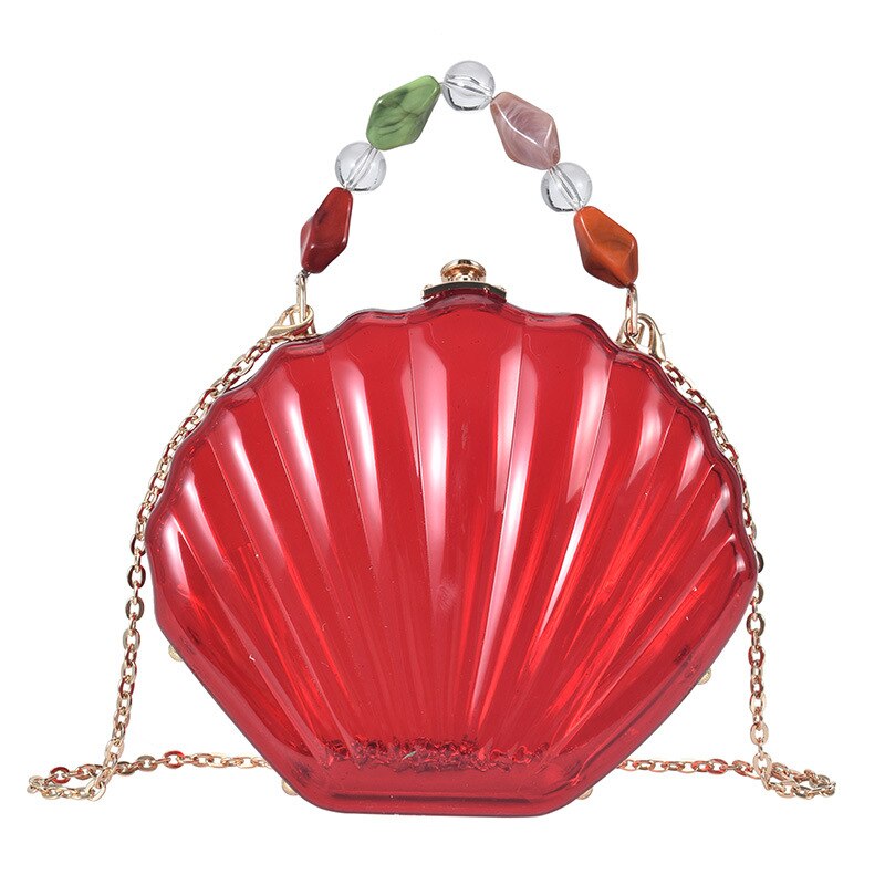 Bolso de mano de de plástico transparente con forma de concha para mujer, bandolera de boda, bolso de hombro con cadena: Rojo