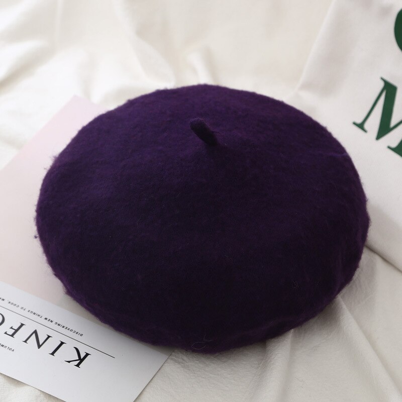 Hat Sell Cheap Women Wool Solid Color Beret Female Bonnet Caps Winter All Matched Warm Walking Hat Cap: Dark purple