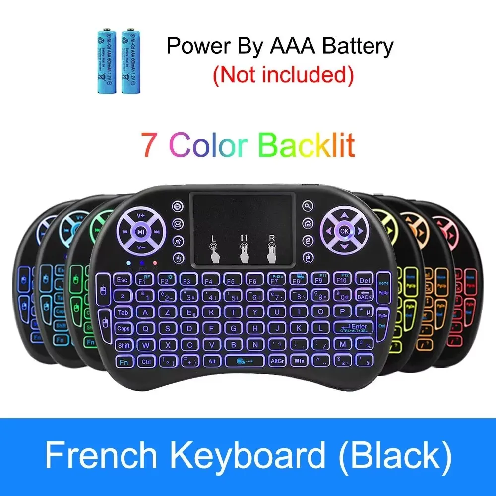 Cool Backlit I8 Mini Air Mouse 2.4G Wireless Keyboard Touchpad English Russian Spanish French Remote Control for Android: black