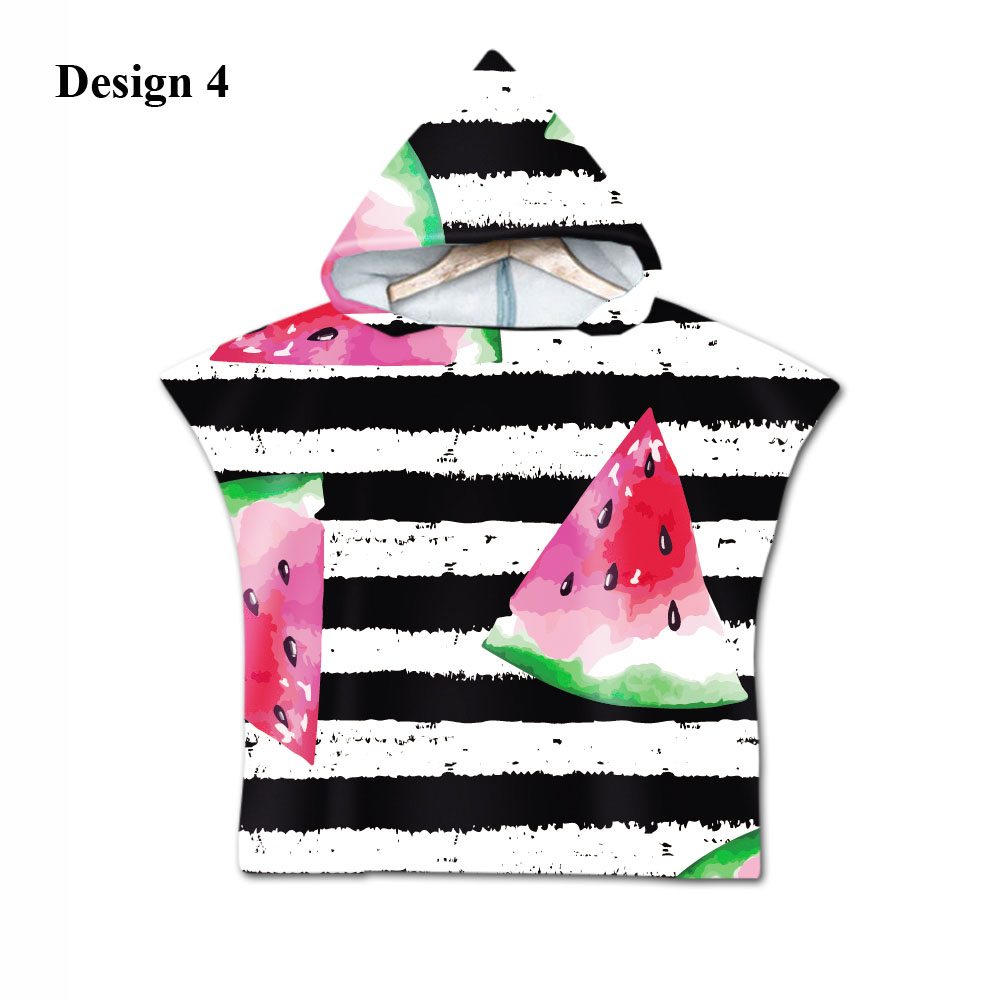 Novelty Zomer Fruit Watermeloen Gestreepte Zigzag Microfiber Baby Kids Hooded Swim Bad Strandlaken Poncho Cape: Design 4