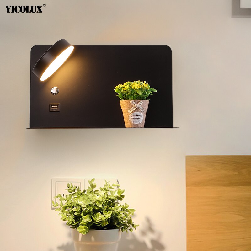 Led væglamper med kontakt og usb interface hvid sort lampe armatur gang gang belysning kunst armatur wandlamp