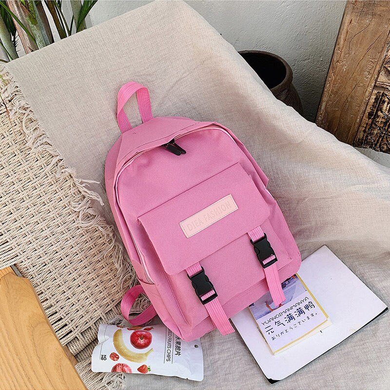 Backpacks Women Unisex Harajuku Large Capacity Chic Womens Korean Style Colorful Appliques Preppy Canvas Backpack: pink