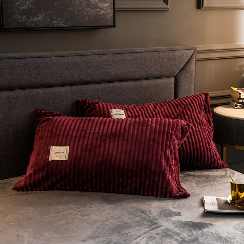 Zachte Warme Kussenslopen Dikker Coral Fleece Kussensloop 2 Stuks 48*74Cm Opgevulde Home Decor Winter Slapen kussensloop: Wine