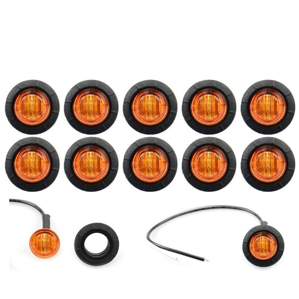 10PCS 3/4 INCH Round Amber LED Light Front Rear Side Marker Indicators Light for Truck Bus Trailer Caravan Boat Motocycle 12V