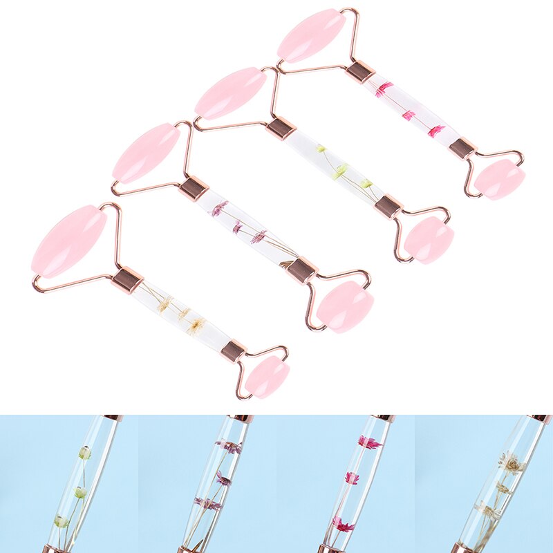 1Pcs Rose Quartz Jade Roller Bloem Pole Roller Gezicht Lifting Massager Facial Manuele Massage Roller