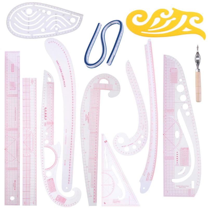 13pcs/set Multi-function Sewing Tool Clothing Garment ​Sample Cutting Rulers Yardstick French Curve Sewing Set Sewing Ruler: 13pcs
