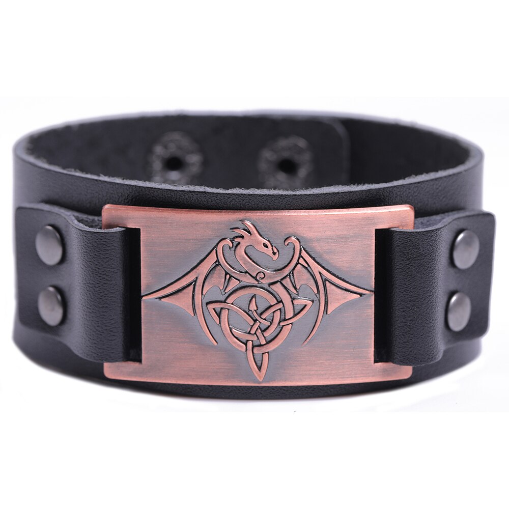 LIKGREAT Vintage Wicca Symbol Triqueta Pterosauria Dragon Charm Bracelets for Men Black Brown Leather Wrap Bracelet Cool Jewelry: 4