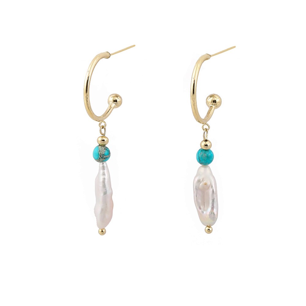 Vg 6 Ym Mode Turquoise Parel Hoepel Oorbellen Voor Vrouwen Trendy Geometrische Cirkel Blauw Stone Gold Metal Oorbellen Sieraden 2022: CH2505