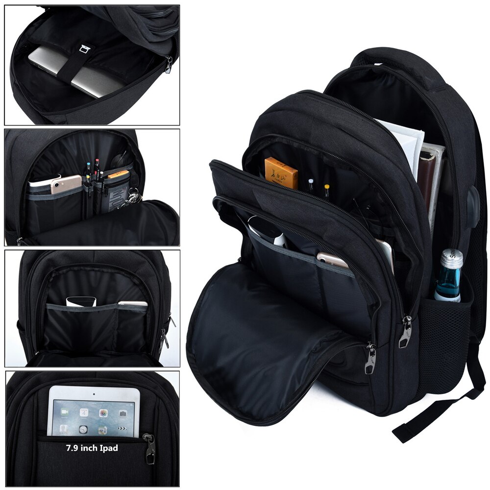 Soperwillton Männer Wasserdichte Rucksack Solide Multifunktions Mann Laptop Rucksack Teenager Bookbag Oxford USB Ladung Reisetaschen