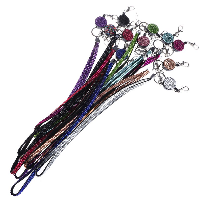 1Pc Lanyard Crystal Rhinestone Mobile Phone Neck Strap Key Holder Rhinestone Lanyard Badge Reel 11 color