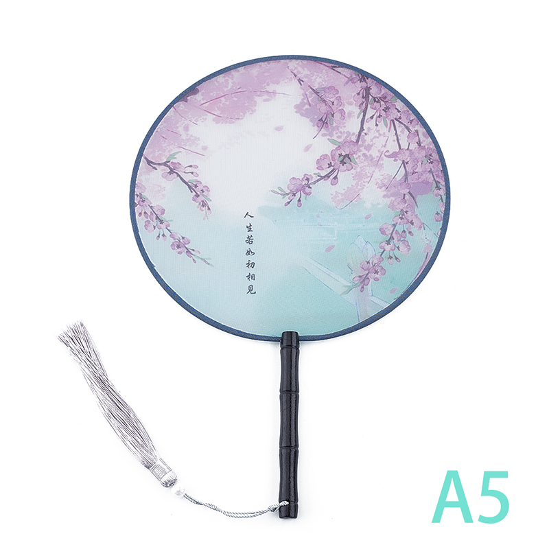 Éventail rond de Style chinois translucide, avec manche en bois, Portable, imprimé, Vintage, danse: A5