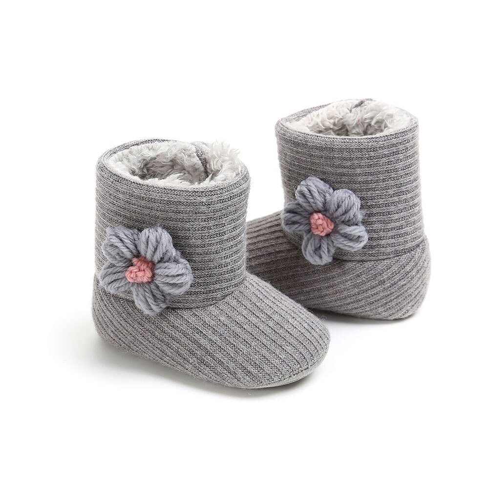Baby Cute Warm Winter Boots Babies Girl Toddler Infant Winter Snow Boot Fur Faux Shoes Cotton Flower 0-18M: B / 13-18 Months