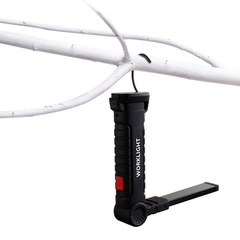 Usb oplader 180 graders rotation bærbar cob led arbejdslygte magnet lommelygte krog folde lommelygte sort lille