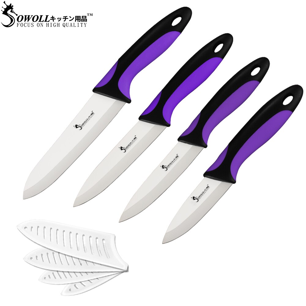 Sowoll keramiske kniver 6 & #39 ;& #39 ; 5 & #39 ;& #39 ; 4 & #39 ;& #39 ; 3 & #39 ;& #39 ; kokk skjæreverktøy skrellekniv frukt grønnsak kjøkkentilbehør 4 stk sett verktøy