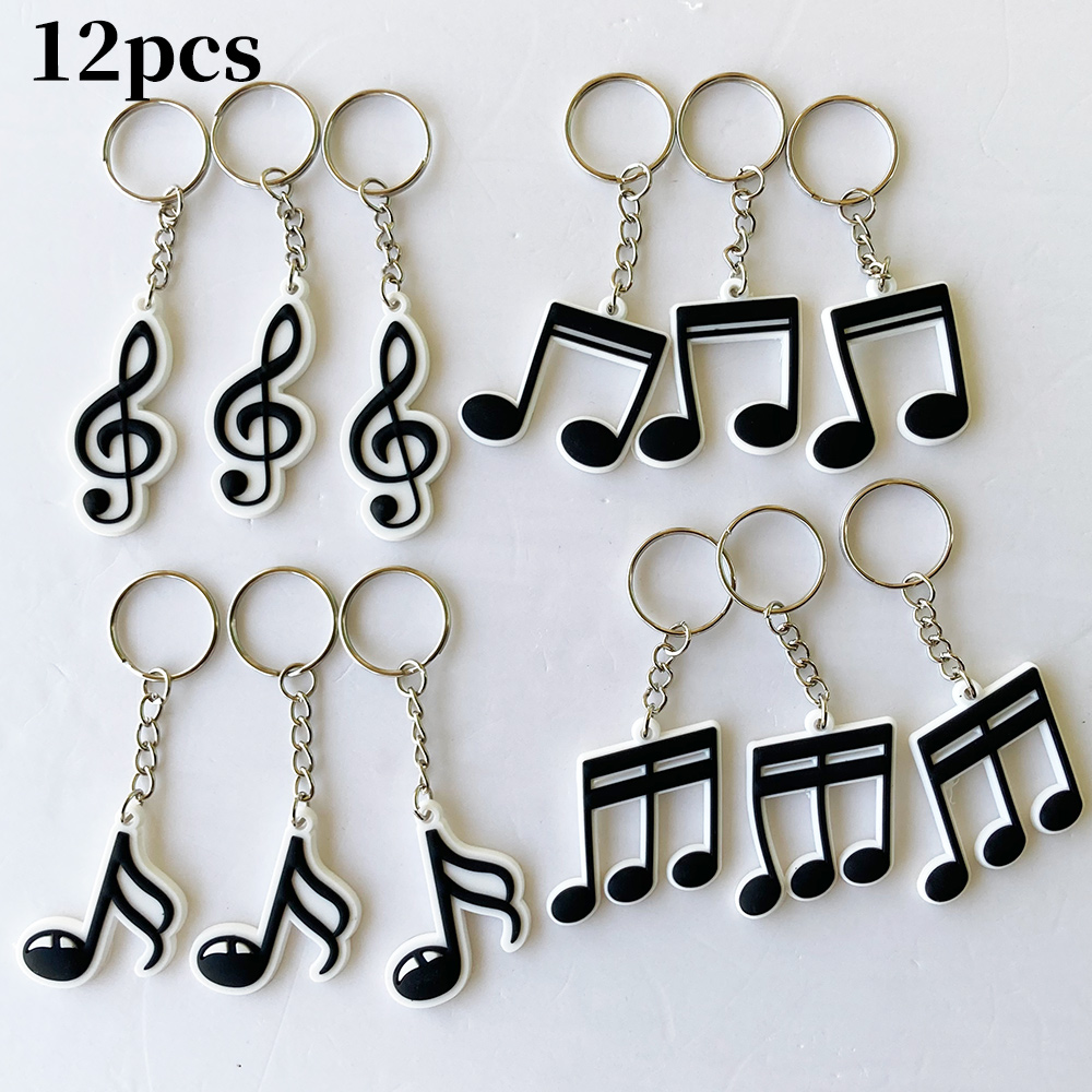 12Pcs Music Party Favors Silicone Music Keychain Musical Note Keychain Roll Themed Keychains 80s 90s Music Themed Party Supplies