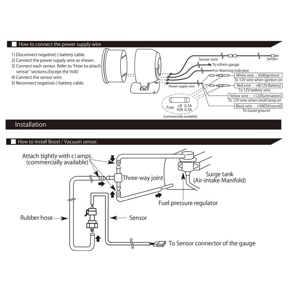 52Mm Boost Gauge -30-30PSI Boost Meter Met Elektronische Sensor 7 Kleuren Backlight Smoke Lens Stappenmotor 12V