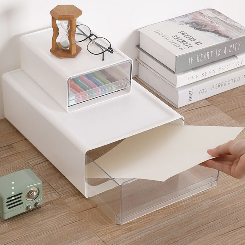 Desk Storage Box Organizer Drawers Desktop Transparent Plastic Office File Storage Boxes Stackable Combination Organizer Cabinet