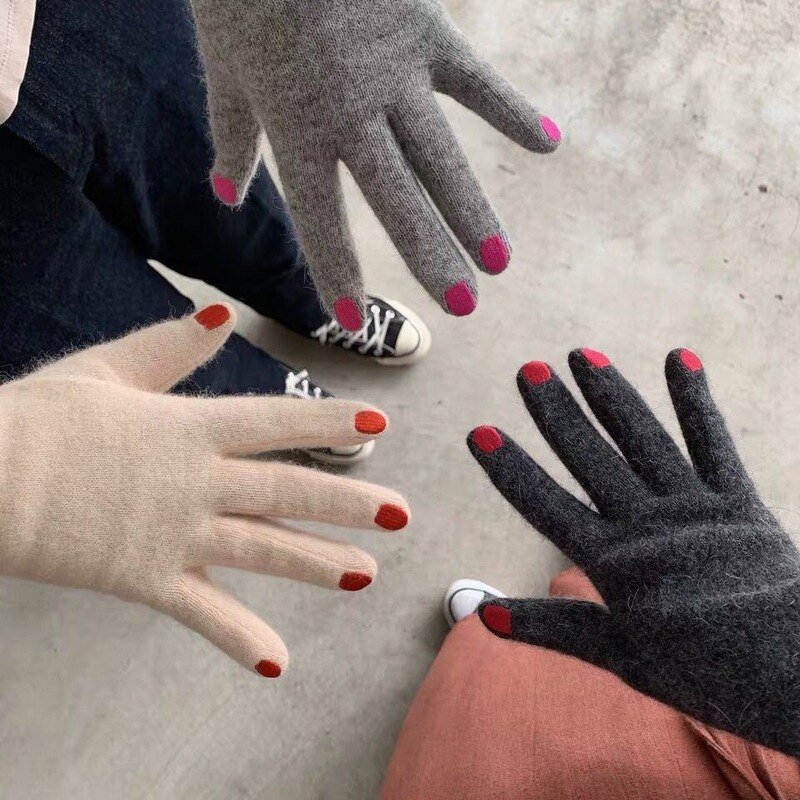 Guantes de lana de lujo para adultos, manoplas de esmalte de uñas bordadas para mantener el calor, de San Valentín, novedad de