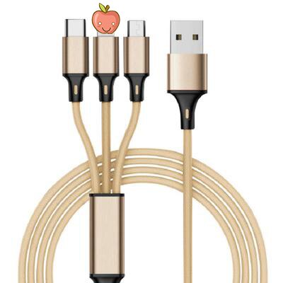 3 in datakabel voor android iphone type-c mobiele telefoon multifunctionele usb-kabel 1 drie slepende datakabels: Goud