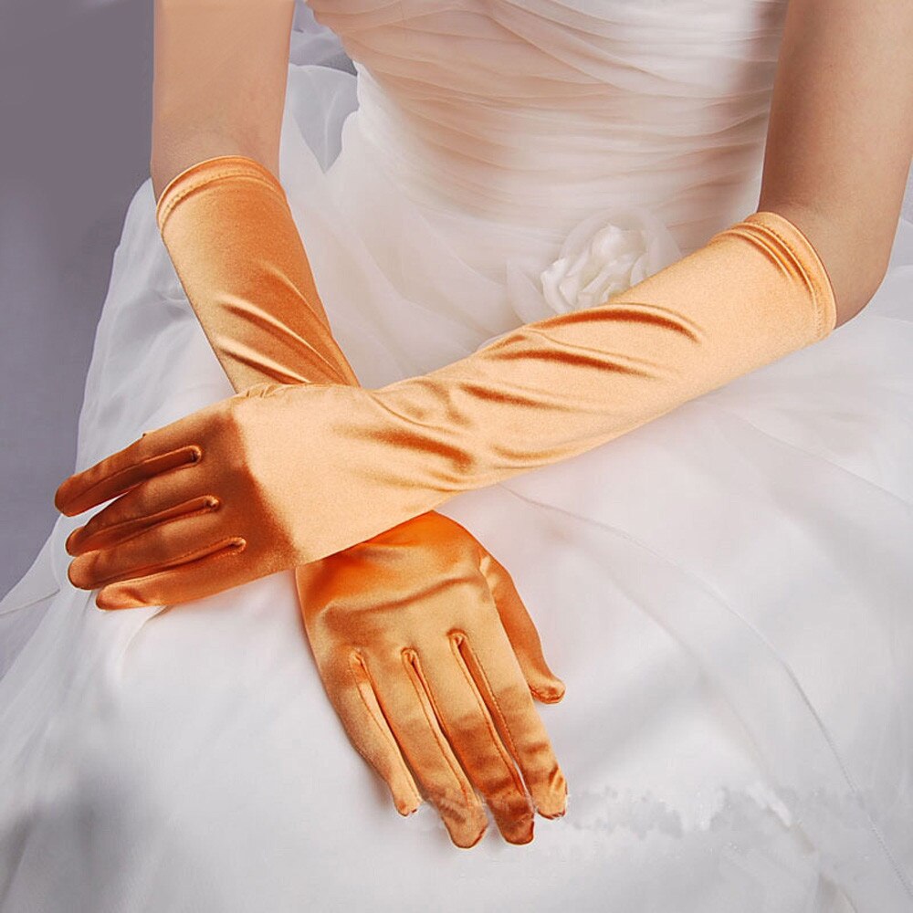 Womens Satin Long Gloves Opera Evening Party Prom Gloves Stretch Satin Gloves Gloves banquet guantes mujer elegante: Orange