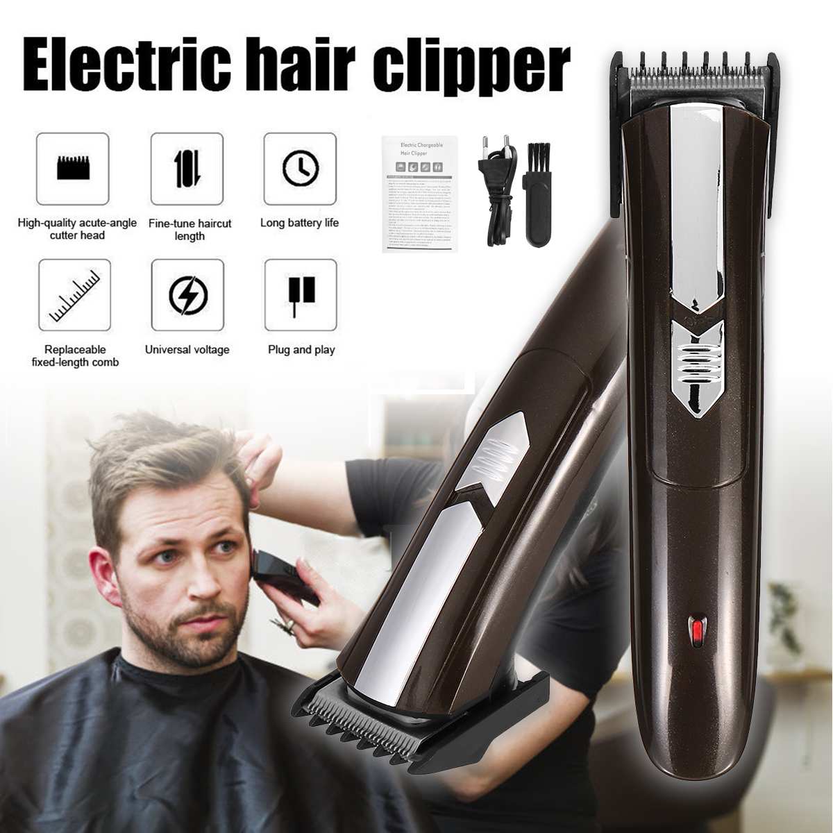 EU Plug 220V Cordless Hair Clipper Electric Mini H... – Grandado