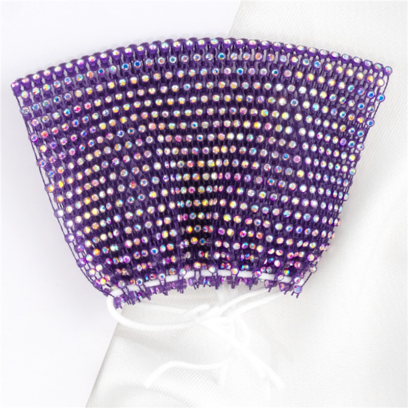 Máscara divertida de cristal ostentoso para mujer, mascarilla facial con diamantes de imitación para mujer, malla de red Yashmak para club nocturno, de Halloween y espectáculo